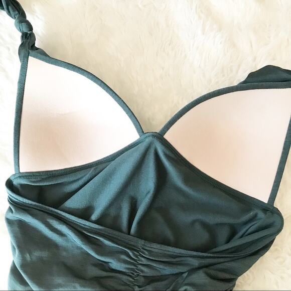 Athleta Aqualuxe Ruched Shirred Halter Tankini Bathing Swim Suit Top Green XXS - Picture 7 of 11